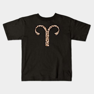 Aries Zodiac Horoscope Symbol in Leopard Print Kids T-Shirt